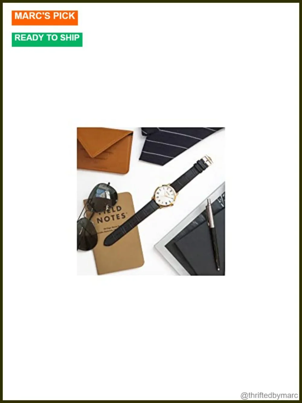 Classic 3-Hand Quartz Wrist Watch with Roman Numeral Markers, Black Leather